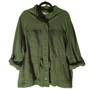 Terra & Sky Women's 1X Plus Size Utility Military Style Button Snap Light Jacket